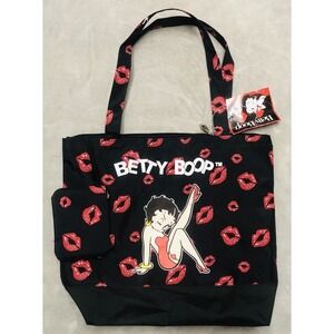 Betty Boop Tote Bag With Coin Purse Black Red Kisses NEW‎